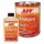 Das Bild zeigt zwei Behälter mit orangefarbenem Etikett der Marke APP AUTO-PLAST PRODUKT. Links steht eine kleine Flasche mit schwarzem Deckel und der Aufschrift APP 2K-Härter HH. Rechts daneben steht eine große Blechdose mit der Aufschrift APP 2K-Haftgrund. Beide Verpackungen haben zusätzlich weiße Schrift in mehreren Sprachen auf dem Etikett.