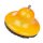Das Bild zeigt eine orange-gelbe rotierende Reinigungsbürste mit Borsten an der Unterseite und einem metallischen Aufsatz zum Einspannen in eine Bohrmaschine.