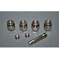 Das Bild zeigt vier gleich aussehende metallische, runde...