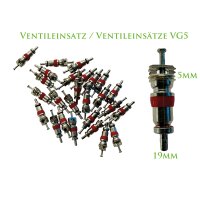 Mehrere kleine metallische Ventileinsätze mit rotem...