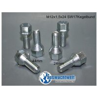 Das Bild zeigt fünf silberne Radschrauben, die auf...