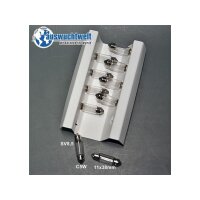 Das Bild zeigt eine weiße Halterung mit sechs...