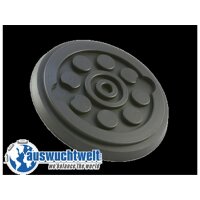 Das Bild zeigt ein rundes, schwarzes Gummiteil, das wie...