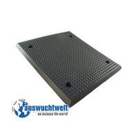 Das Bild zeigt eine schwarze rechteckige Gummimatte mit...