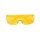 Das Bild zeigt eine Schutzbrille in durchgehend gelber Farbe. Die Brille ist aus Kunststoff gefertigt und hat ein großes, gebogenes Sichtfeld, das das ganze Auge abdeckt. Die Bügel, die hinter den Ohren liegen, sind ebenfalls aus gelbem Kunststoff hergestellt. Die Schutzbrille dient zum Schutz der Augen vor Staub, Splittern oder chemischen Spritzern.
