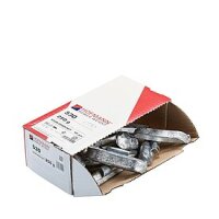 Das Bild zeigt ein silberfarbenes Metallgewicht mit einer...