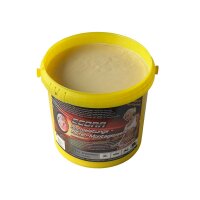 Das Bild zeigt einen gelben Eimer mit einem Deckel, der...