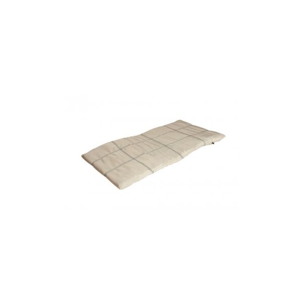 Das Bild zeigt eine rechteckige, flache Auflage oder Matte in hellem Beige mit einem dezenten Karomuster aus dünnen, grauen Linien.