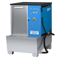 Das Bild zeigt eine blaue und silberne Industriemaschine...