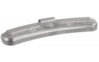 Das Bild zeigt ein längliches, leicht gebogenes Bauteil aus silberfarbenem Metall mit einer rechteckigen Querschnittsform und einer kleinen Lasche oben in der Mitte, auf der Oberseite sind Prägungen zu erkennen, darunter die Buchstaben Zn auf der rechten Seite.