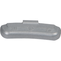 Das Bild zeigt ein silbernes, gebogenes Metallgewicht mit...