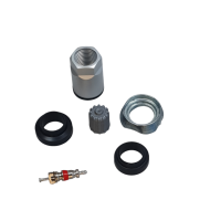 Das Bild zeigt sieben Einzelteile eines Autoventils,...