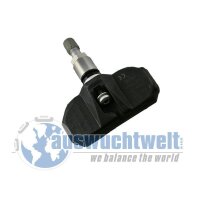 Das Bild zeigt einen schwarzen Reifendrucksensor mit...