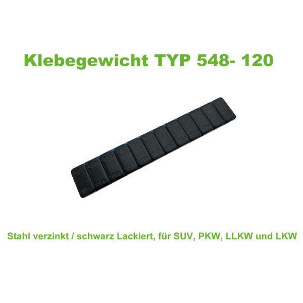 Klebegewicht TYP 548-120 Stahl verzinkt / schwarz Lackiert, für SUV, PKW, LLKW und LKW