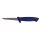 Das Bild zeigt ein Messer mit einer schmalen, spitzen Metallklinge und einem ergonomisch geformten, blauen Kunststoffgriff.