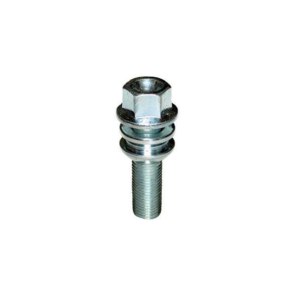 Das Bild zeigt eine silberne Radschraube und eine Tabelle mit technischen Daten. Überschrift: PS19D37-MW. Die Tabelle enthält folgende Angaben: Car Type: Q7 (4L); OEM Part. Nr.: 7L0601139A; Dimensions: M14x1,5x37/67; Form Key: Spherical 14° K 19; Class Coating: 10.9 White Zincplated; Wheels Type: Aluminium.