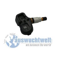 Das Bild zeigt einen schwarzen Reifendrucksensor mit...