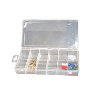 Das Bild zeigt eine durchsichtige Plastikbox mit mehreren...