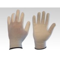 Das Bild zeigt ein Paar weiße Handschuhe mit einem...
